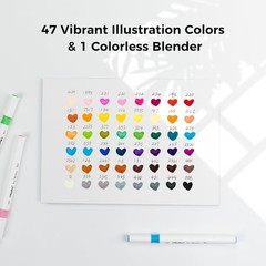 Markers: 48-Color Double Tipped Brush & Chisel Alcohol Markers for Adults Col…
