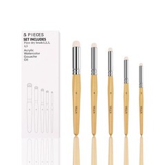 Drybrush Set, 5 Sizes Miniature Paint Brushes, Multipurpose, Animal Hair, White,