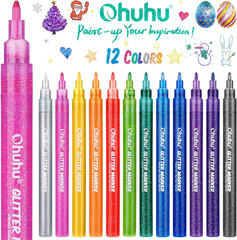 Glitter Markers Pen: 12 Glitter Colors Metallic Shimmer Marker Fine Tip Water-Ba