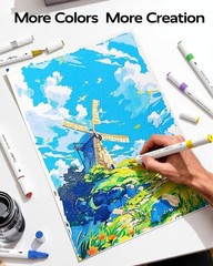 JusArt 36 Colors Acrylic Paint Markers, Dual Tip Coloring Markers with Dot and F