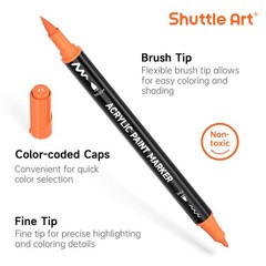 Shuttle Art 25 Colors Dual Tip Acrylic Paint Markers, Brush Tip and Fine Tip Acr