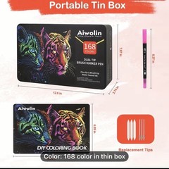 168 Aiwolin Dual Tip Brush Markers NEW Shipping Included