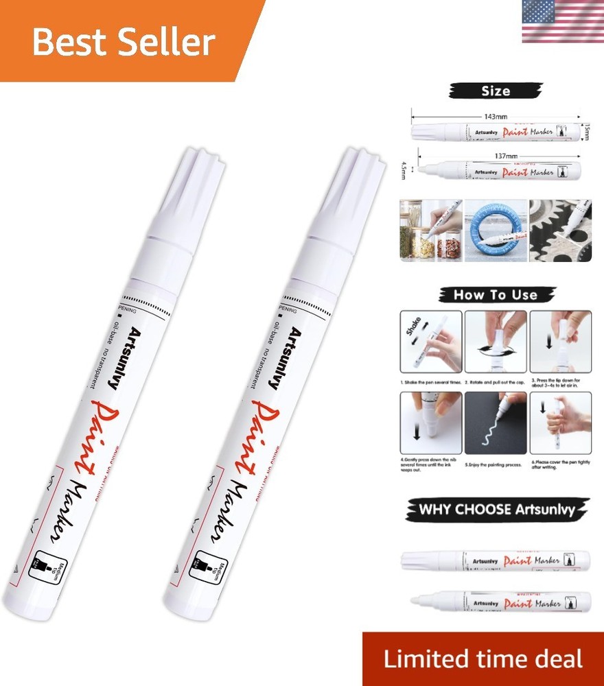 2 Pack Medium Point White Paint Pens – Waterproof for Indoor and Outdoor Use