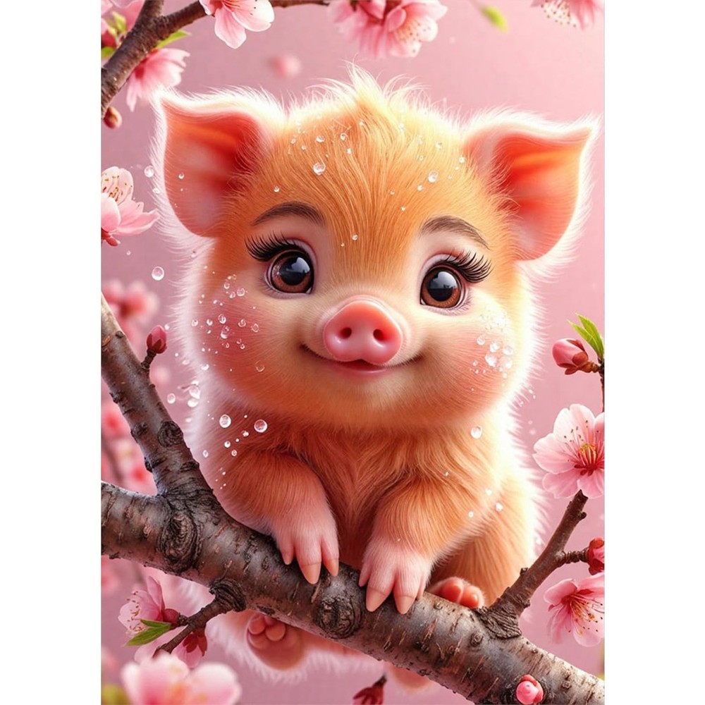 Diamond Painting Kit Round Diamond Art Featuring a Pig, 5D DIY Art Craft for Ad,
