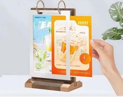 Walnut Wood Sign Holder Vertical Table Card Flip Display 6 Pages-12 Sides,T
