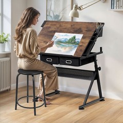 Adjustable Drafting Table for Artists – Drawing Table with Drawers & Outlet