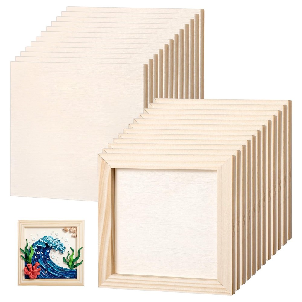 24 Pcs Wood Panel Boards, 6 x 6 Inch Unfinished Wood Canvas Board Blank Squar…