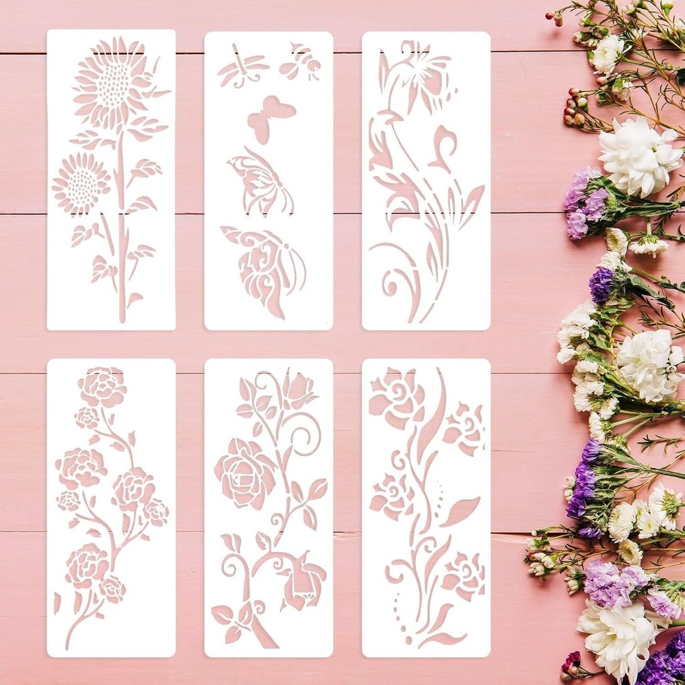 Large Flower Stencils for Painting, 6PCS 12 x 6 Inch Durable PET Craft Stencils
