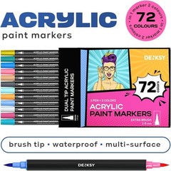 72 Dual Tip Acrylic Paint Markers Set | Colored Markers with Brush Tip | Art Mar