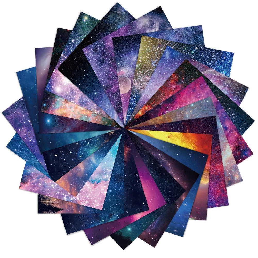 48 Sheets Galaxy Scrapbook Paper 12×12″ Outer Space Starry Sky Cardstock for DIY