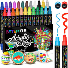 Betem 24 Colors Dual Tip Acrylic Paint Pens Markers, Fabric Decorating Kits Prem