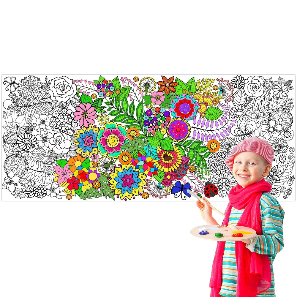 Dvbonike Jumbo Mandala Coloring Poster Giant Flower 55.1 x 23.6 inches, White