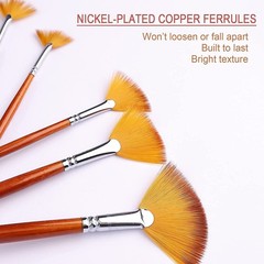 GACDR Fan Paint Brush Set of 9 Pcs, Professional Artist 11 inches, Brown