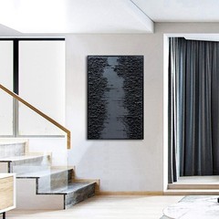Framed Black Canvas Wall Art, Modern Abstract Oil Paintings, Relief Texture W…