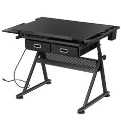 Large Work Surface Drafting Table Art Desk In Robust Steel And Wood Finish