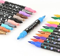 24 COLORS DUAL TIP ACRYLIC PAINT MARKER PENS SET Painting Canvas Art Supplies