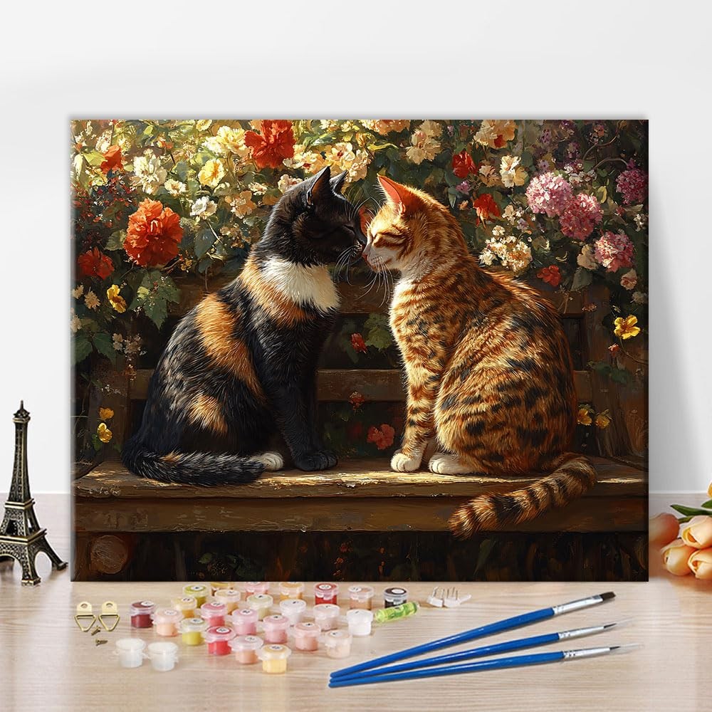 Paint by Numbers for Adults, Two Cats Kissing Each Other’s Noses Adult Paint by