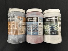 Trio of AMACO ceramic glazes (Cone 5-6 glazes) [Sat Gold, Serp Green, Blue Ruti]