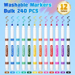 240 Count Washable Markers Bulk, 12 Assorted Colors, Fine Line Colored Marker…