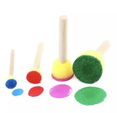 28 Pc Round Sponge Foam Brush Set Wooden Handle Tools for Kids Painting Crafts