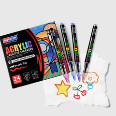 24 Colors Brush Tip Acrylic Paint Marker Pens, Liquid Large Markers for Calligr