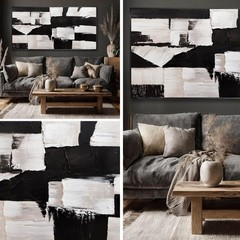 Graffiti Black Wall Art Geometry Abstract Neutral Large Framed Canvas Posters…