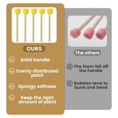 10-PCS Round Sponge Brushes with Wooden Handle for Painting DIY Crafts Yellow