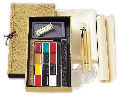 Nihonga Sumi Watercolor Painting Set 12 Colors Plus Inkstick And Inkstone Japan