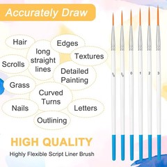 6 Pcs Script Liner Paintbrush, Extra Long Fine Point Tip Brush, Blue