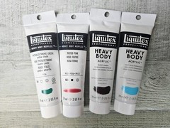 4 Liquitex Heavy Body Acrylic Paint Muted Pink Light Blue Umber Phthalocyanine
