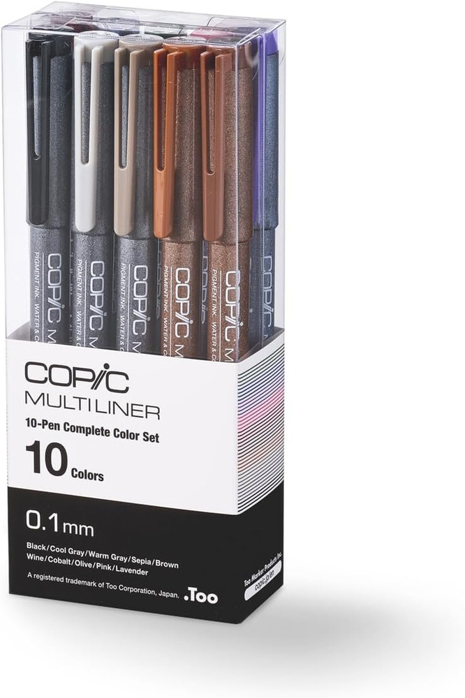 Multiliner Set, 10-Pen Complete Color Set – 0.1Mm, Water-Based Pigment