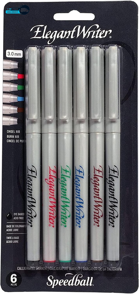 Elegant Writer Calligraphy 6 Marker Set Assorted Colors 3.0 Mm Chisel