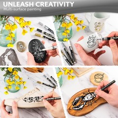 4 Count Acrylic Metallic Pens – Black, Gold, Silver And White Paint Pens – Fi…
