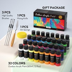 Nicpro 32 Colors Outdoor Acrylic Paint Bulk with Brush and Sponge, Knife,