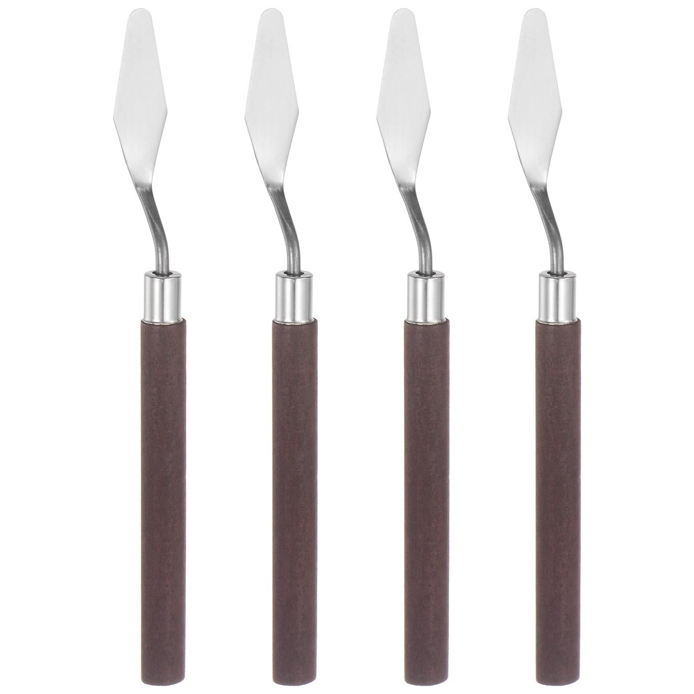 4pcs 14mm No.5 Painting Palette Knives Stainless Steel Spatula Red Wood Handle