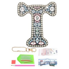 Diamond Art Keychains, 1 PCS Diamond Art Painting Letters Keychains Initial, T