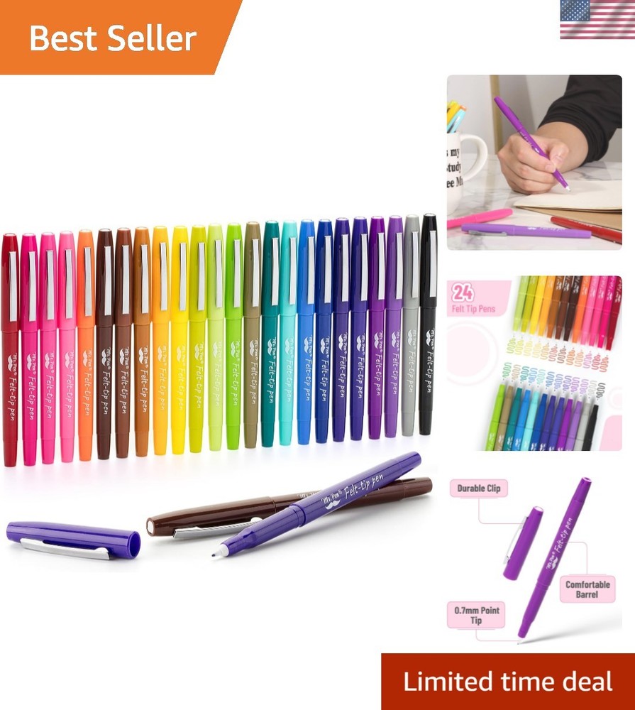 Vibrant 24-Pack Felt Tip Pens – Smooth Lines, Fast Drying for Art and Journals