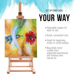 Medium Tabletop Wooden H-Frame Studio Easel – Artists Adjustable Beechwood Paint