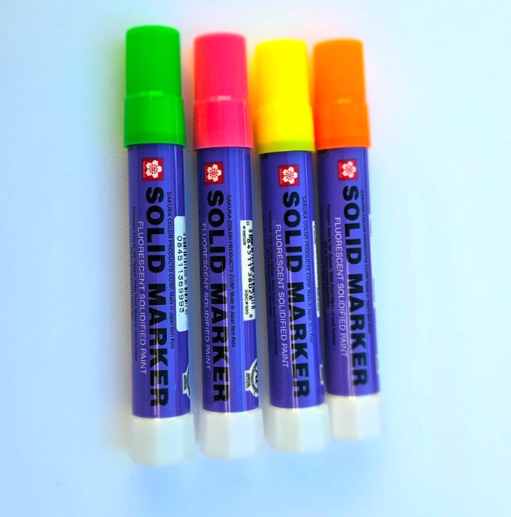 SAKURA Solid Marker, Fluorescent Set of 4: Green,Pink, Lemon, Orange
