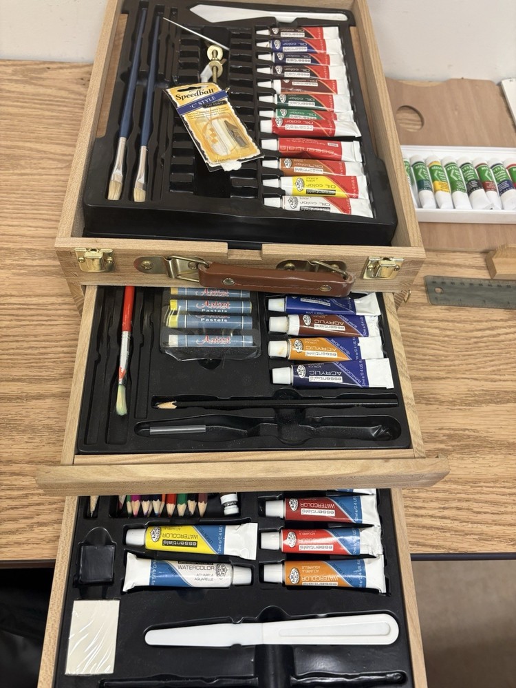 U.S. Art Supply Wood Box Easel Painting – Oil, Acrylic, Watercolor w Extra Paint