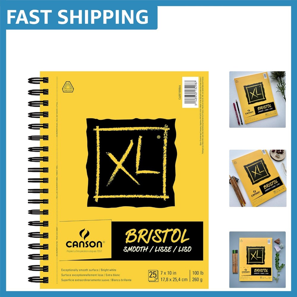 XL Smooth Bristol Paper Pad 7×10 – Bright White, 25 Sheets for Fine Detail Art