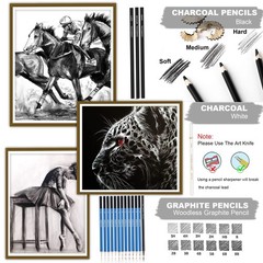 34 Sketching Pencil Set with Sketchbook – Zippered Travel Case – Sketch,,Eras…
