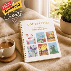 Dot by Letter Adult Coloring Book with 12 Markers, 11.2 x 8.3 inches, GOLD
