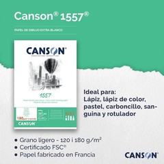 CANSON 1557 120gsm A4 White Sketch Paper Pad, Light Grain, Glued A4,