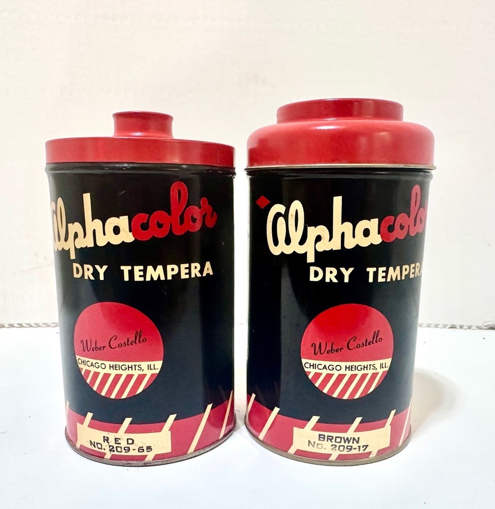 Antique Vintage Alphacolor Dry Tempra paint Deco Vintage Tins Brown Red