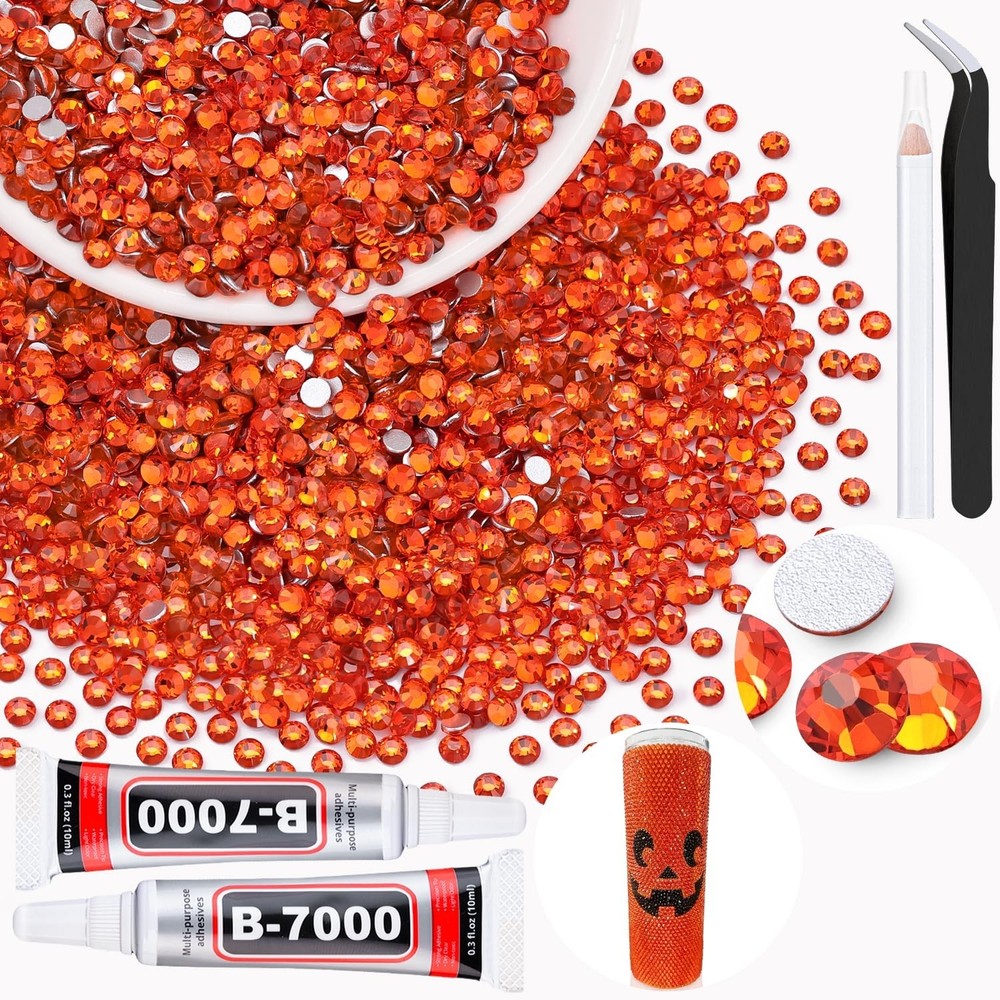 5000PCS SS6/2mm Crystal Rhinestones (Orange/Hyacinth) with 2Pcs 10ml B7000 Je…
