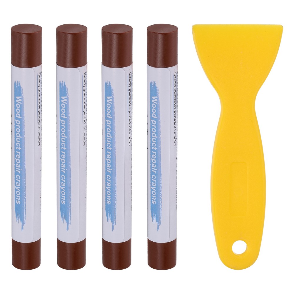 4Pcs Wood Furniture Repair Marker, Touch Up Crayon with Scraper, Red Walnut