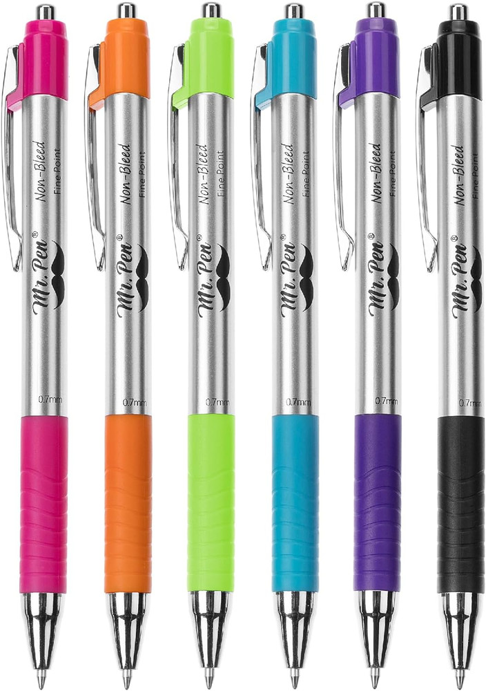 No Bleed Pens, Bible Pens, Fine Tip, Assorted Color, Pack of 6