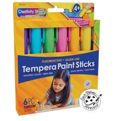 Glide-On Tempera Paint Sticks, 6 Assorted Fluorescent Colors, 5 grams, 6 Count