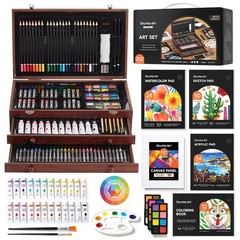Deluxe Gift Art Kit, 202-Piece Wooden Art Supplies Set with 4 Drawing Pads, C…